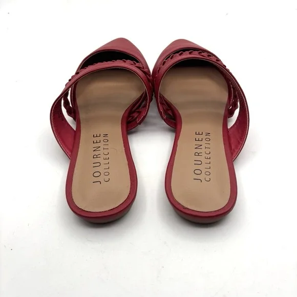 Journee Collection Red Olivea Flats Slides with Foot Straps Cushioned Size 6 - Picture 3 of 10